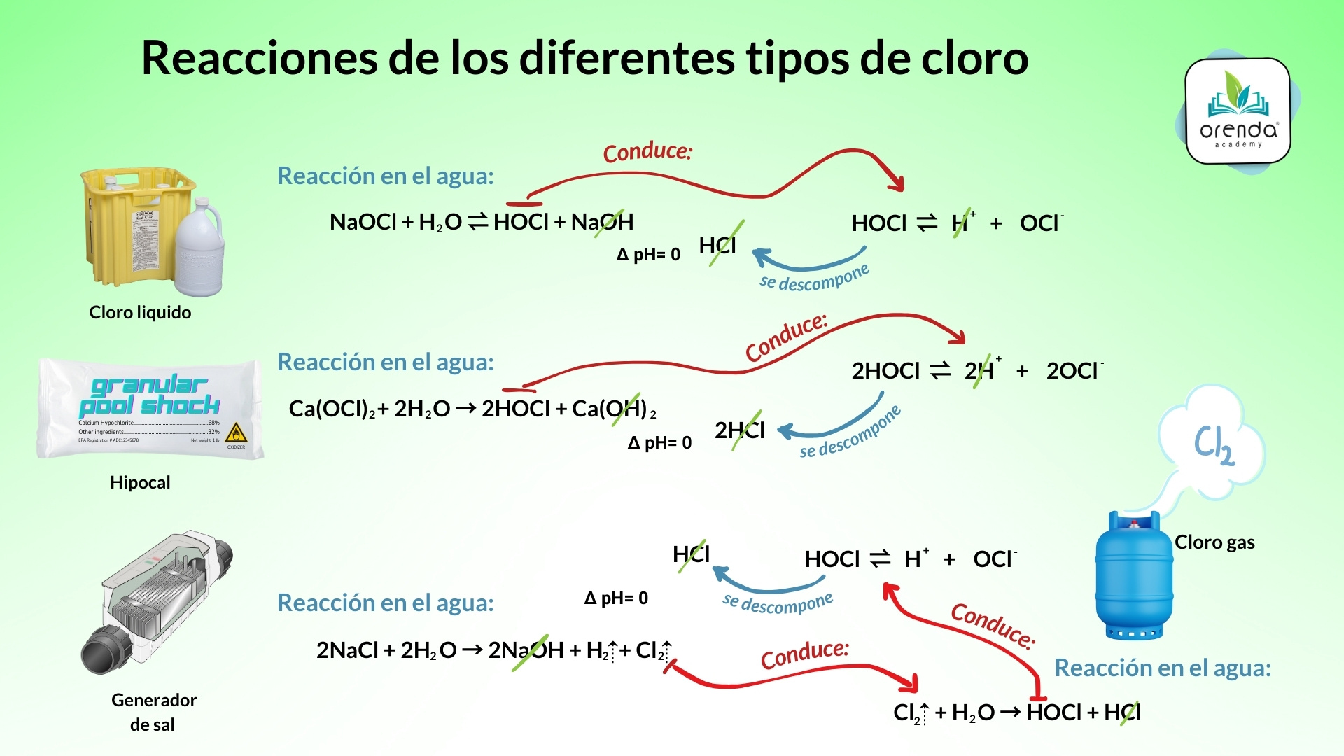 Self neutralization of the different types of chlorine (spanish)