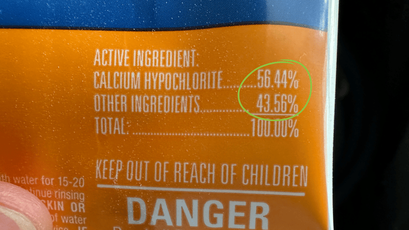 cal hypo label, chlorine %