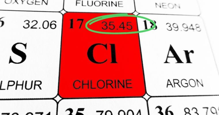 periodic table, chlorine molar mass, chlorine product percentages, orenda water chemistry education
