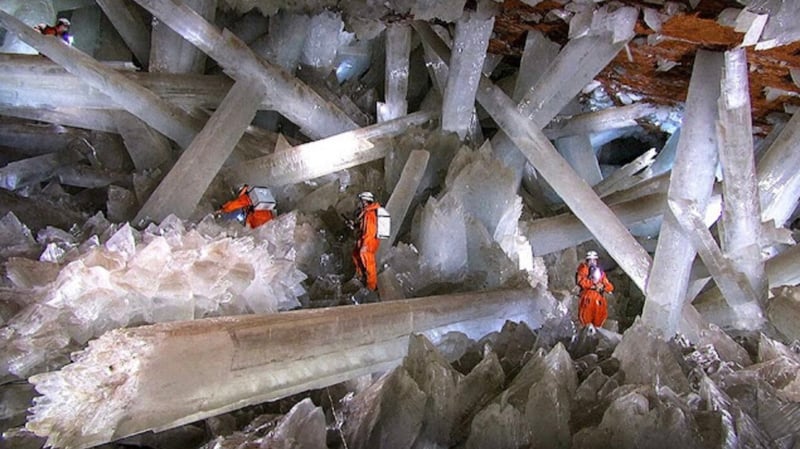 giant gypsum crystals in cave in Naica, Mexico -1