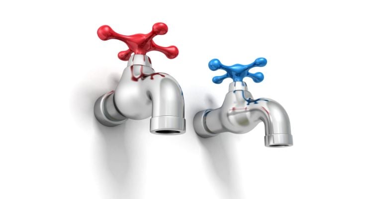 hot and cold water spigots, water temperature swings