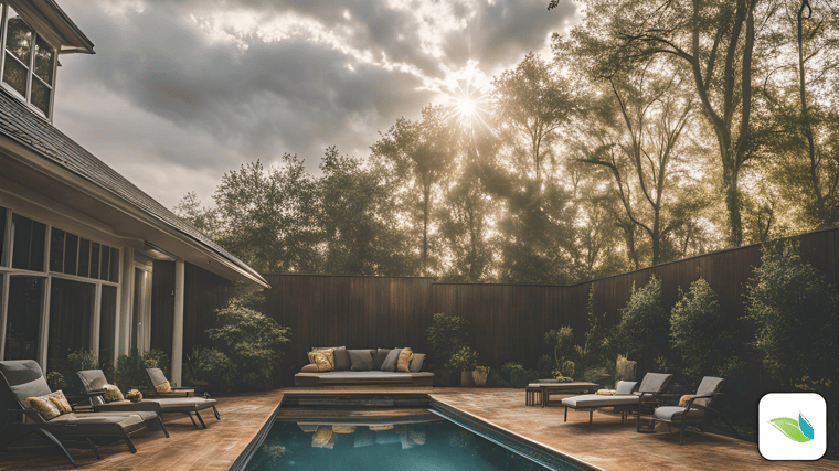 sunlight above a pool on a cloudy day, sunlight UV on rainy day