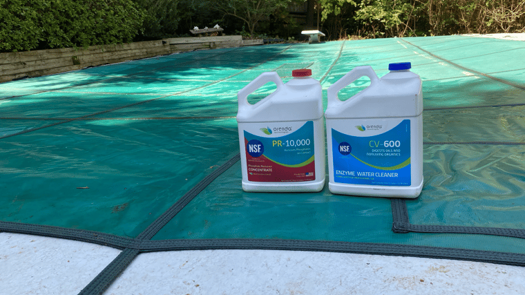 solid pool safety cover with orenda products, pool winterization cover, orenda winterizing kit