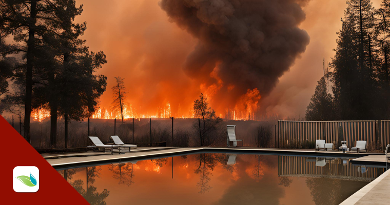 wildfire near swimming pool, smoke, ash, carbon, nitrogen, phosphate in pool, orenda